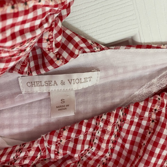 Chelsea & Violet Red Gingham Puff Sleeve Midi Dress Size Small Cottagecore Tie - Picture 2 of 4